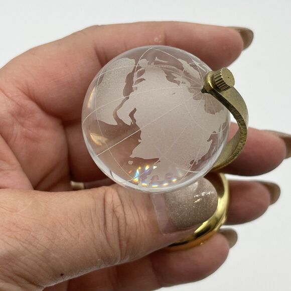 Bundle Hand Blown Clear Art Glass Apple Paperweight W/Bubbles&Etched Glass Globe - Picture 11 of 13